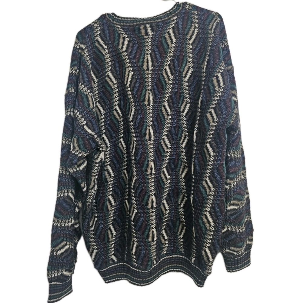 Vintage 90's TOSANI Canada Wool Blend 3D Knit Crewneck Sweater Men's Size XL - Picture 3 of 5